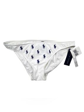 Ralph Lauren Bikini Bottom White Navy Polo Logo Player Logo All Over NWT XS